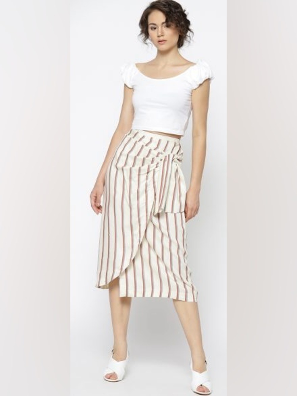 Mango Cotton Beige and Red Striped Maxi Skirt XS